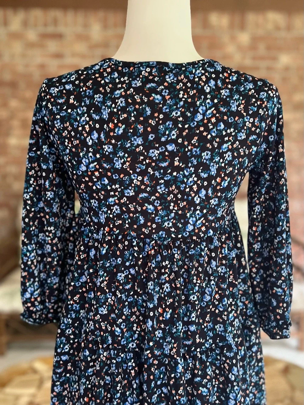 La La Land Creative Co. Navy Blue Floral Babydoll Mini Dress XS Cottagecore